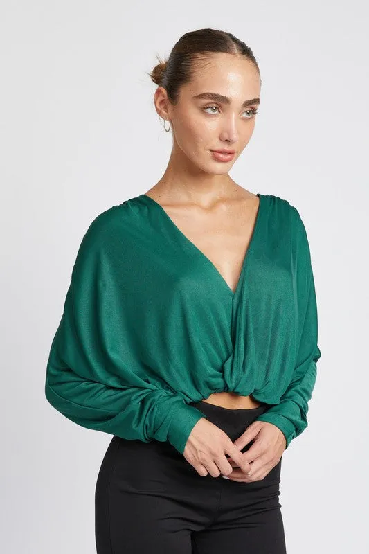 Elegance Unraveled V-Neck Long Sleeve Top - Teal or Black