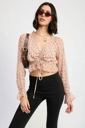 Emory Park Ruched Blouse With Ruffle Detail