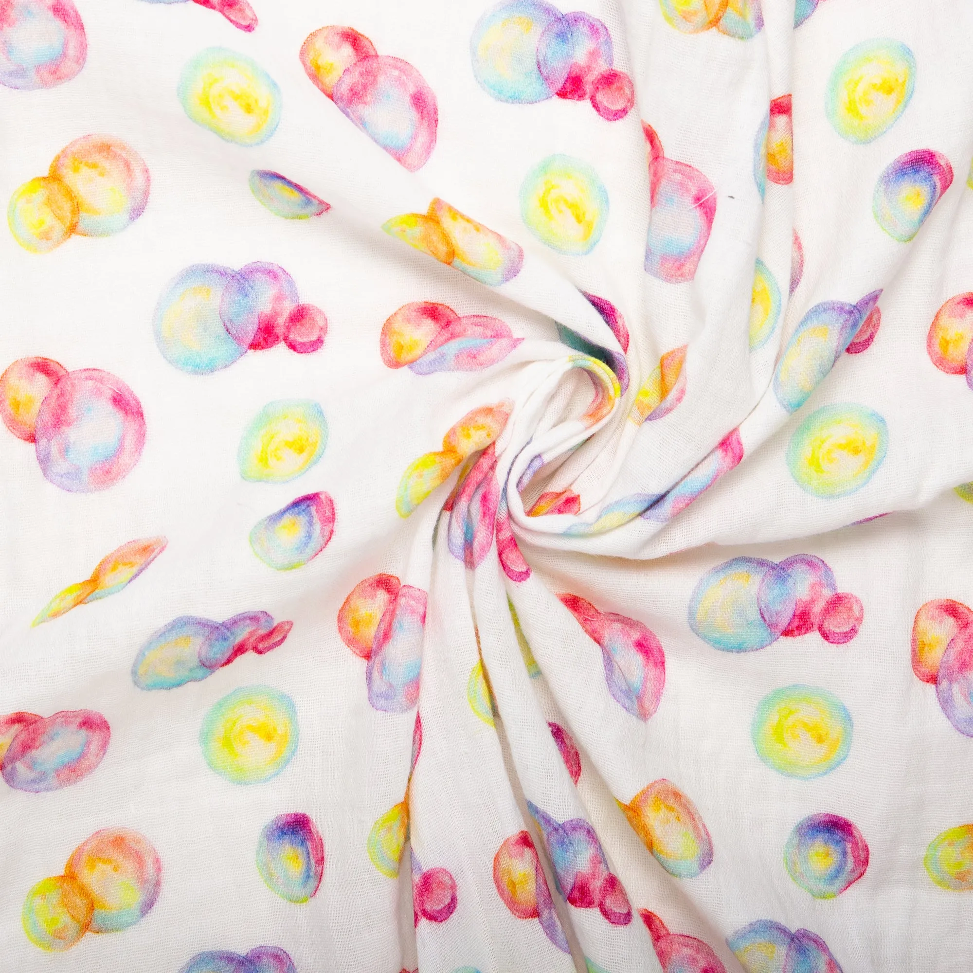 EUROPEAN Digital printed double gauze - Bubbles - Pink / Yellow