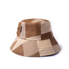 Fisherman Lampshade Pocket Hat - Handcrafted Khaki Patchwork