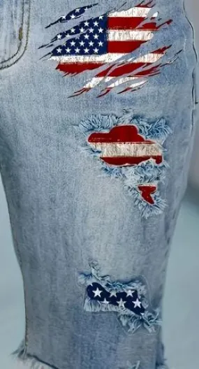 Flag Denim Shorts