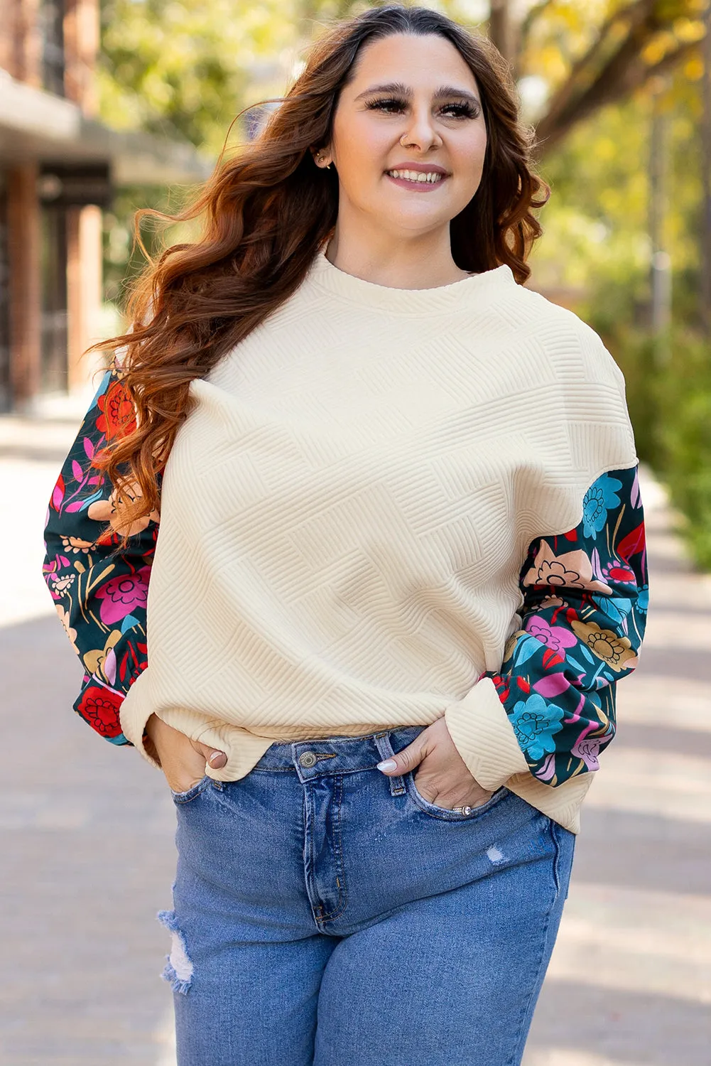 Floral Patchwork Plus Size Pullover Top