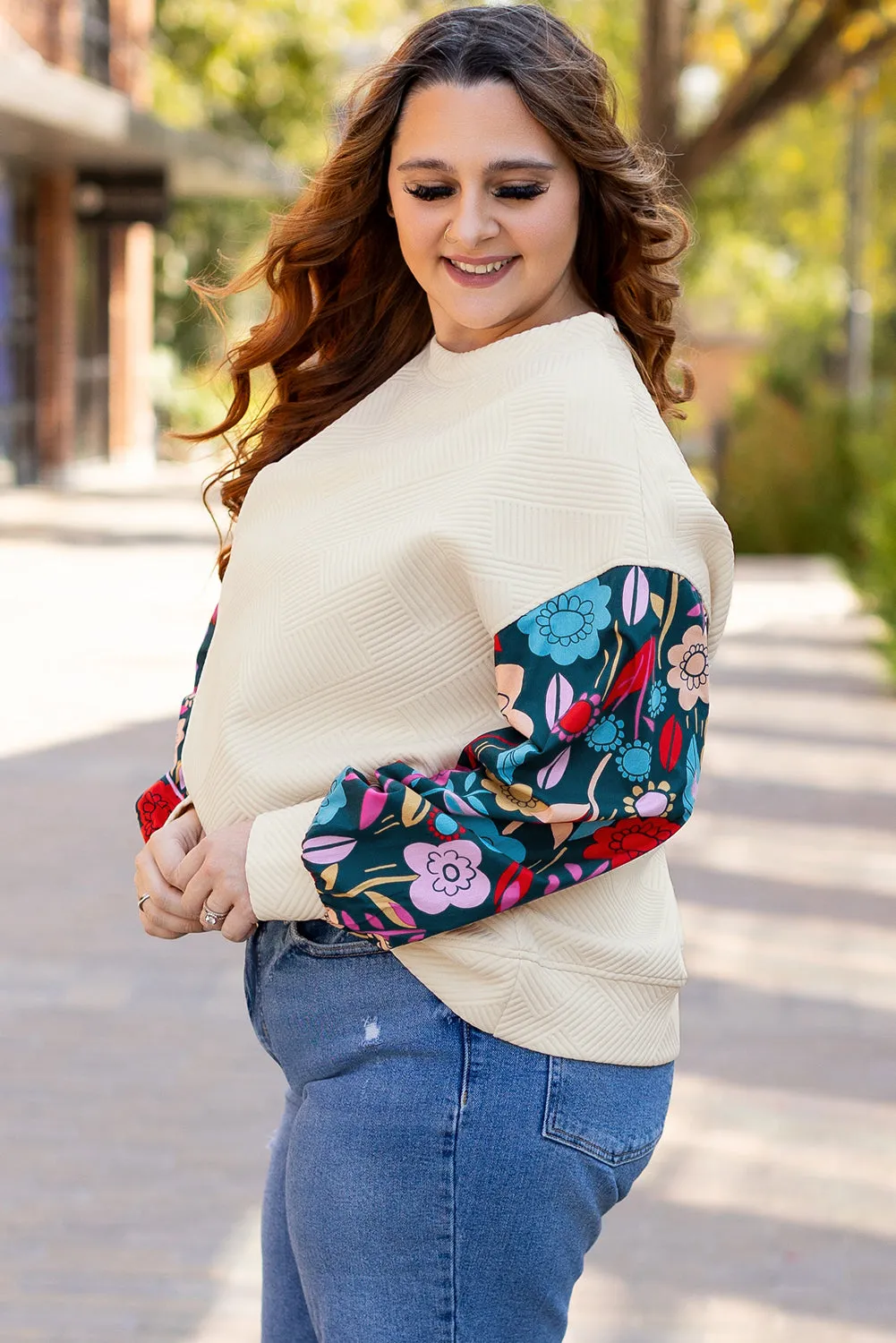 Floral Patchwork Plus Size Pullover Top