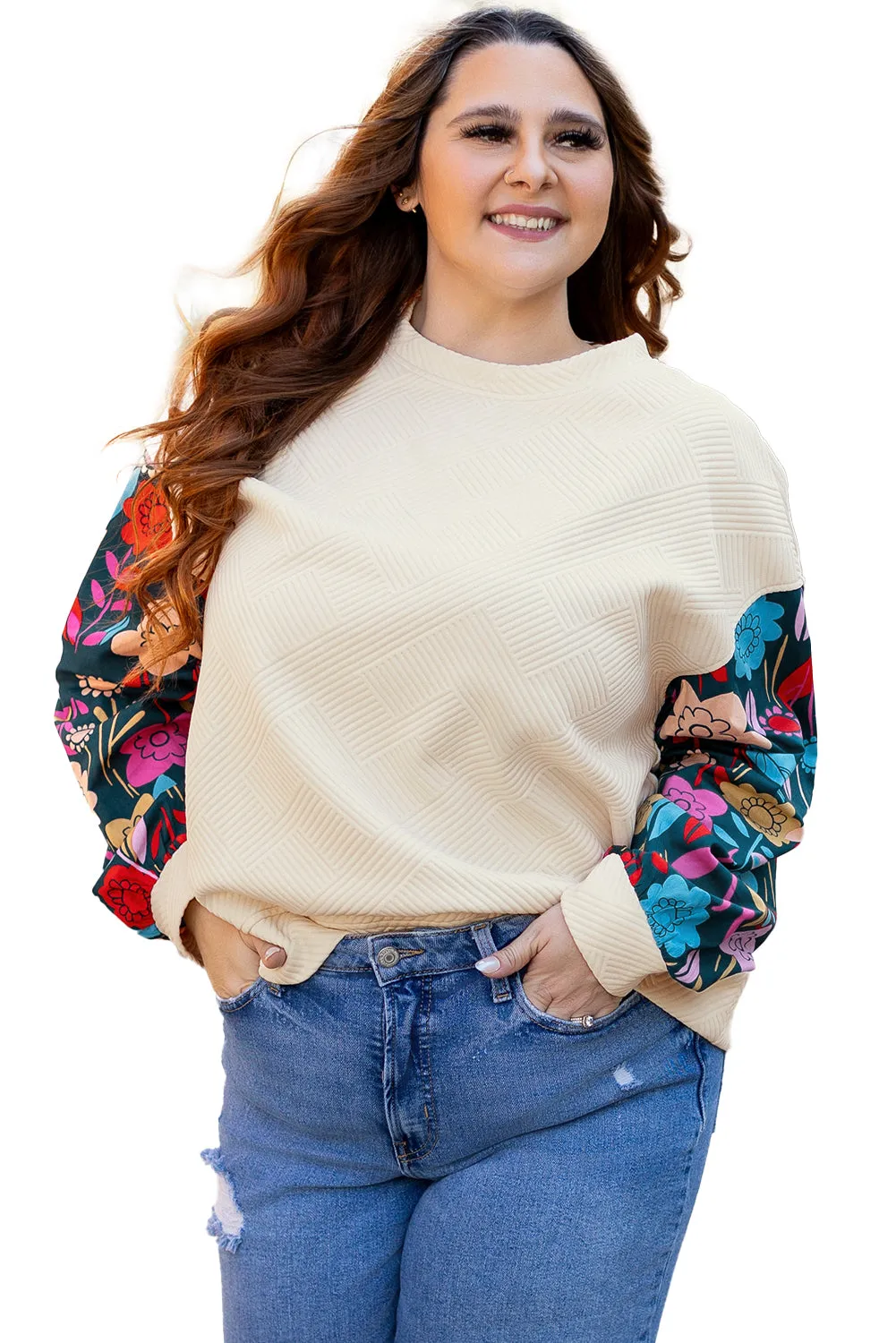 Floral Patchwork Plus Size Pullover Top