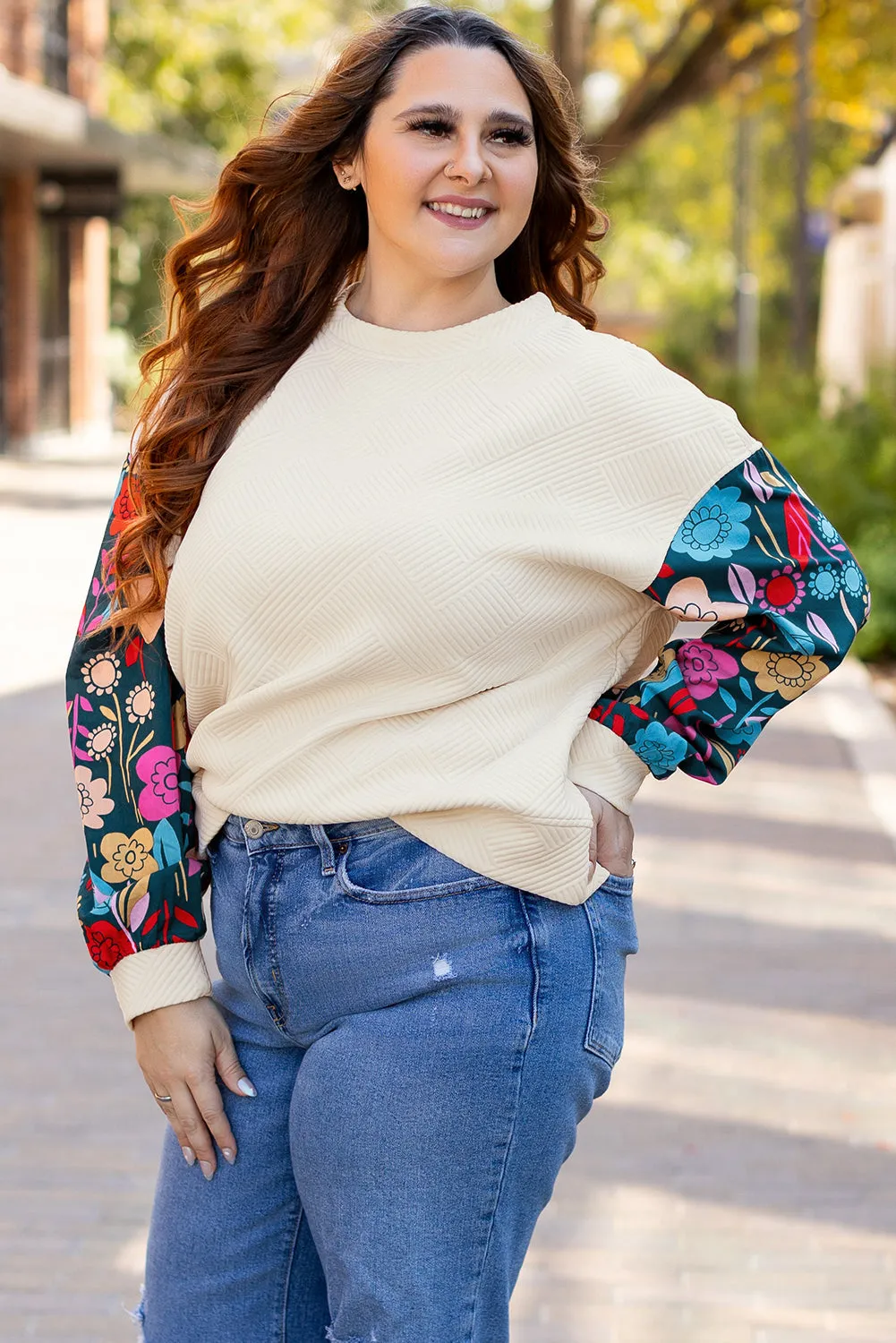 Floral Patchwork Plus Size Pullover Top