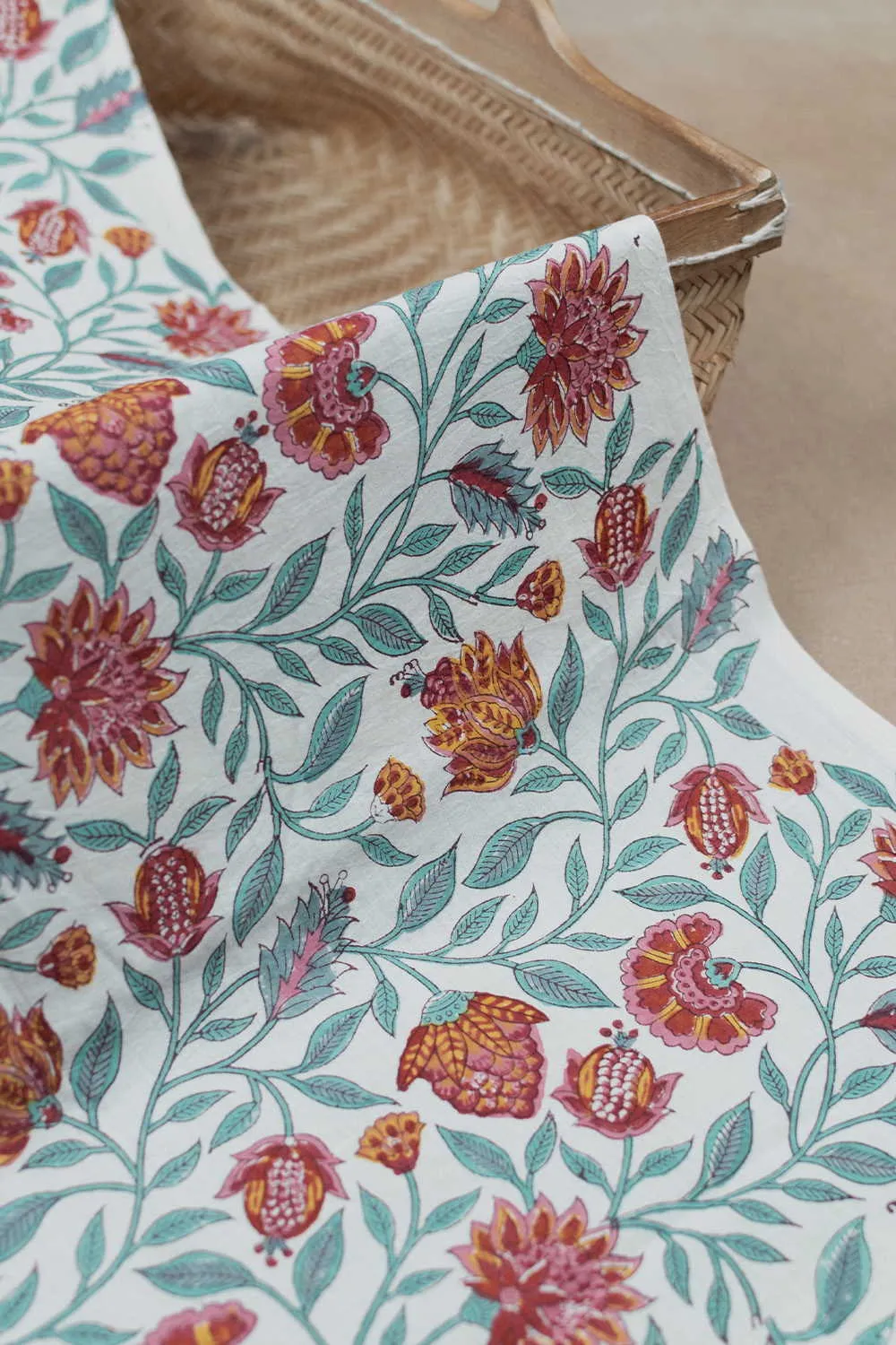 Florals on Cream  Sanganeri Cotton Fabric