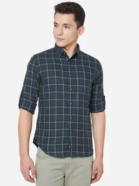 Forest Green Checked Slim Fit Semi Casual Shirt | Greenfibre