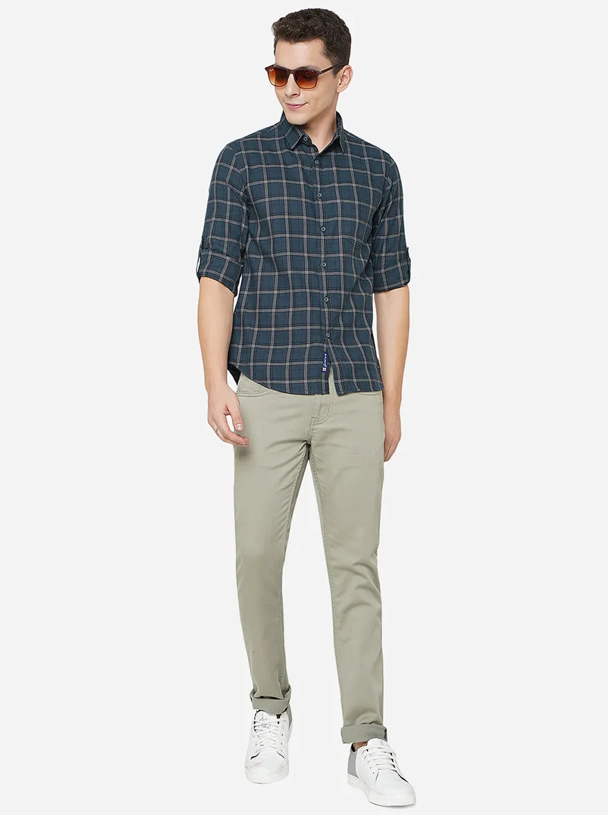 Forest Green Checked Slim Fit Semi Casual Shirt | Greenfibre