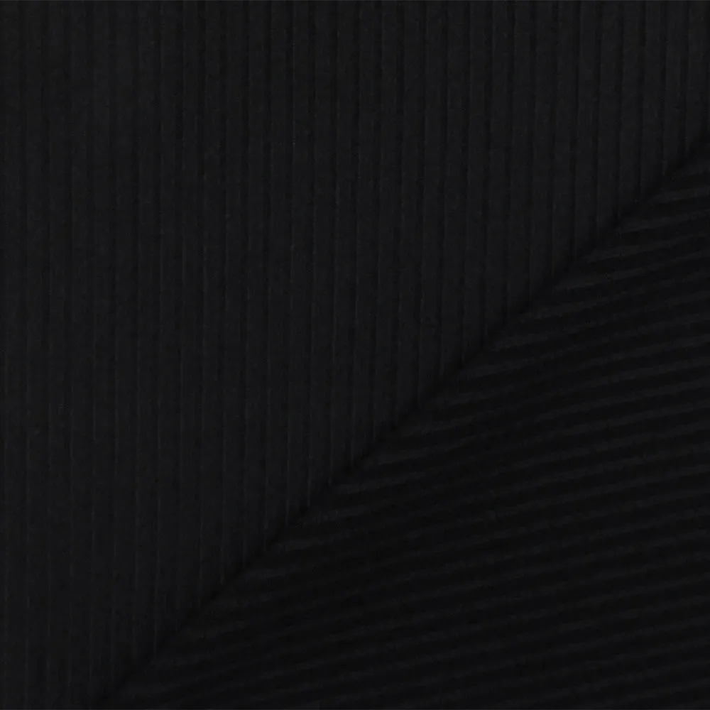 Glory Black Solid Stretch Poly Rib Knit Fabric