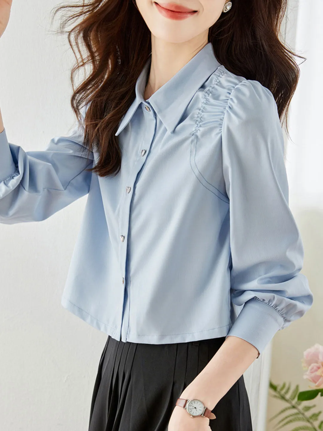 Grace Elegant Pleated Lapel Shirt