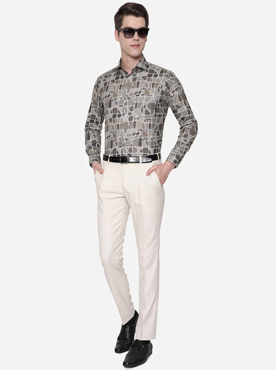 Grey & Brown Printed Slim Fit Party Wear Shirt | Greenfibre