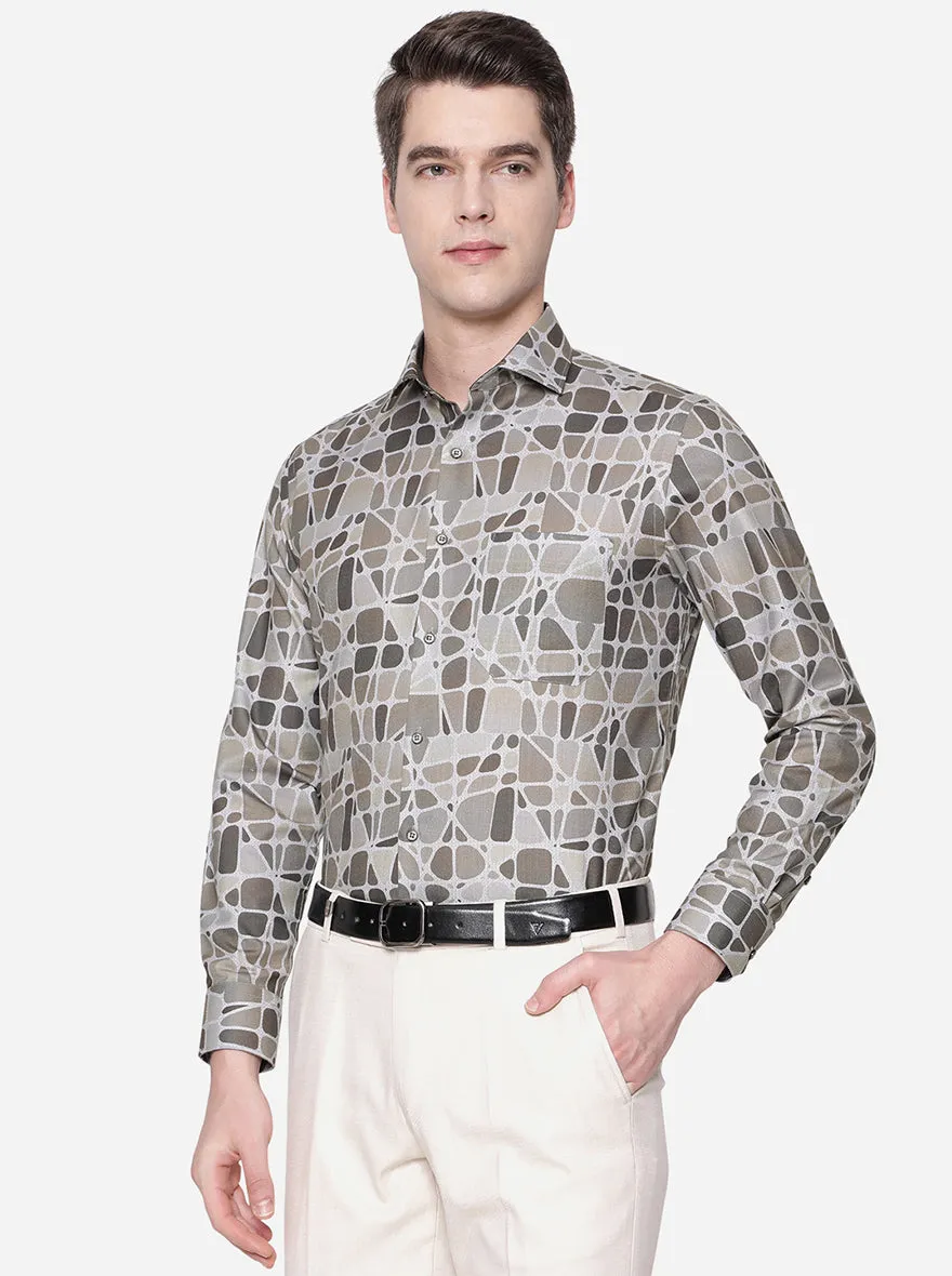 Grey & Brown Printed Slim Fit Party Wear Shirt | Greenfibre