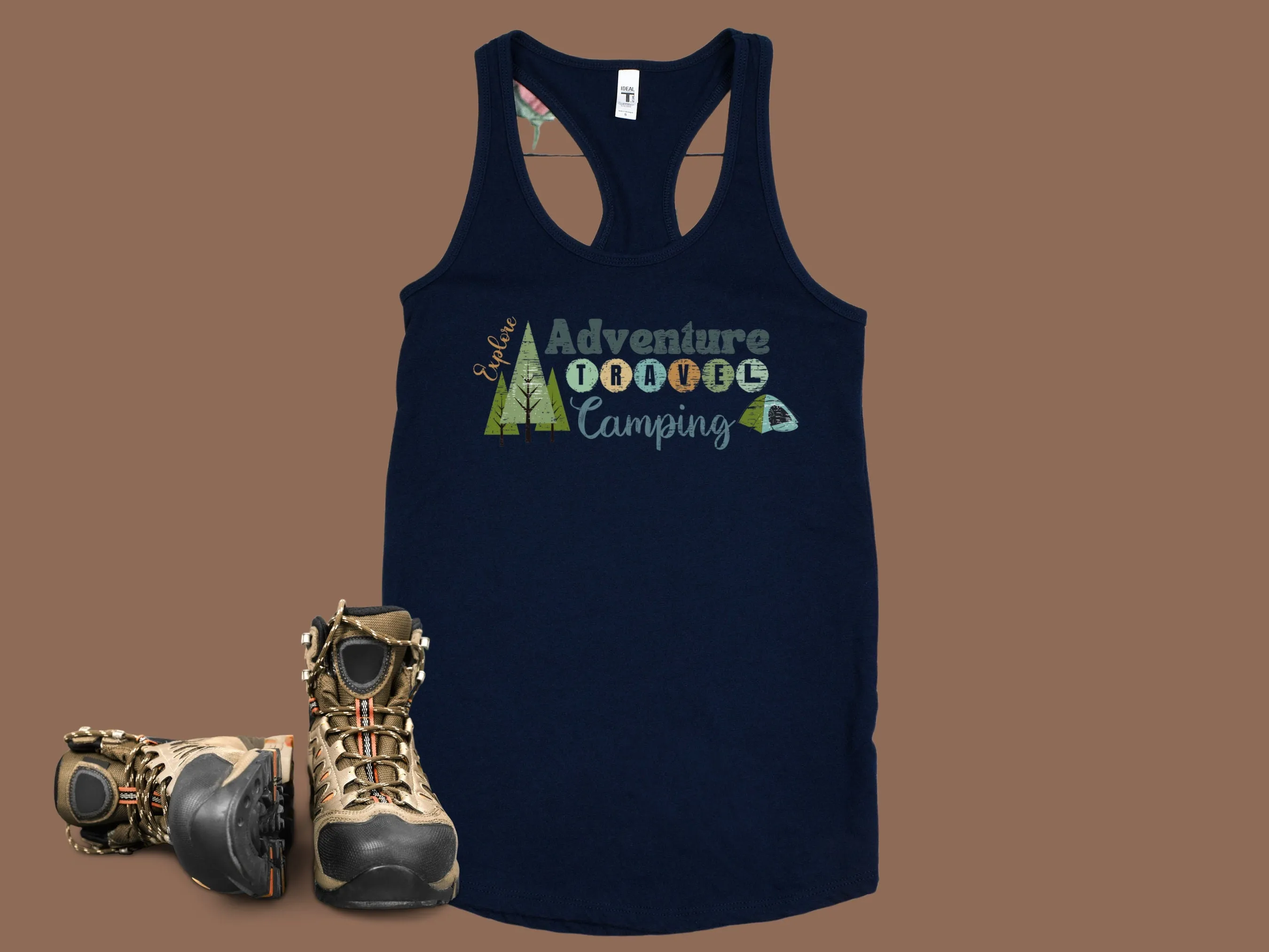 Grunge Look Adventure, Travel, Camping, Explore, Retro, Women's Ideal Racerback Tank