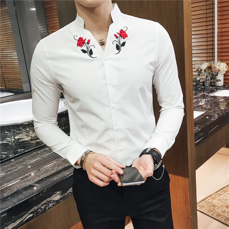 High quality embroidered shirt men