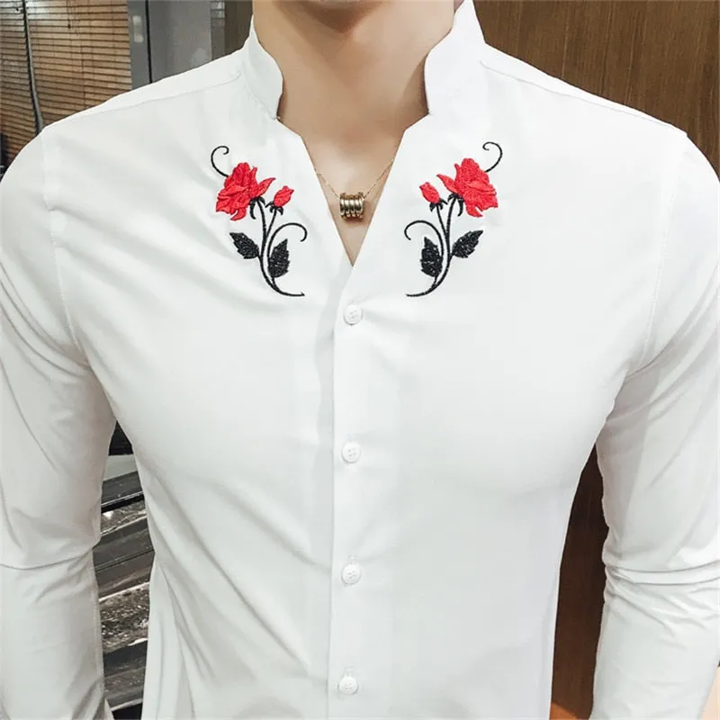 High quality embroidered shirt men