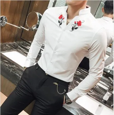 High quality embroidered shirt men