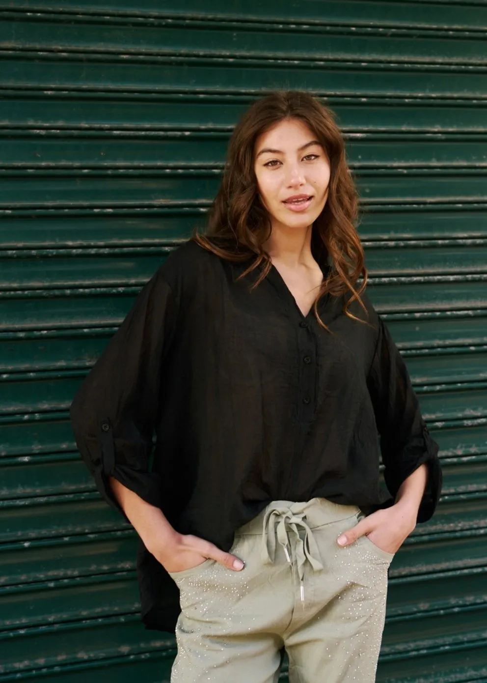 Italian Stonewashed Button up Shirt in Black