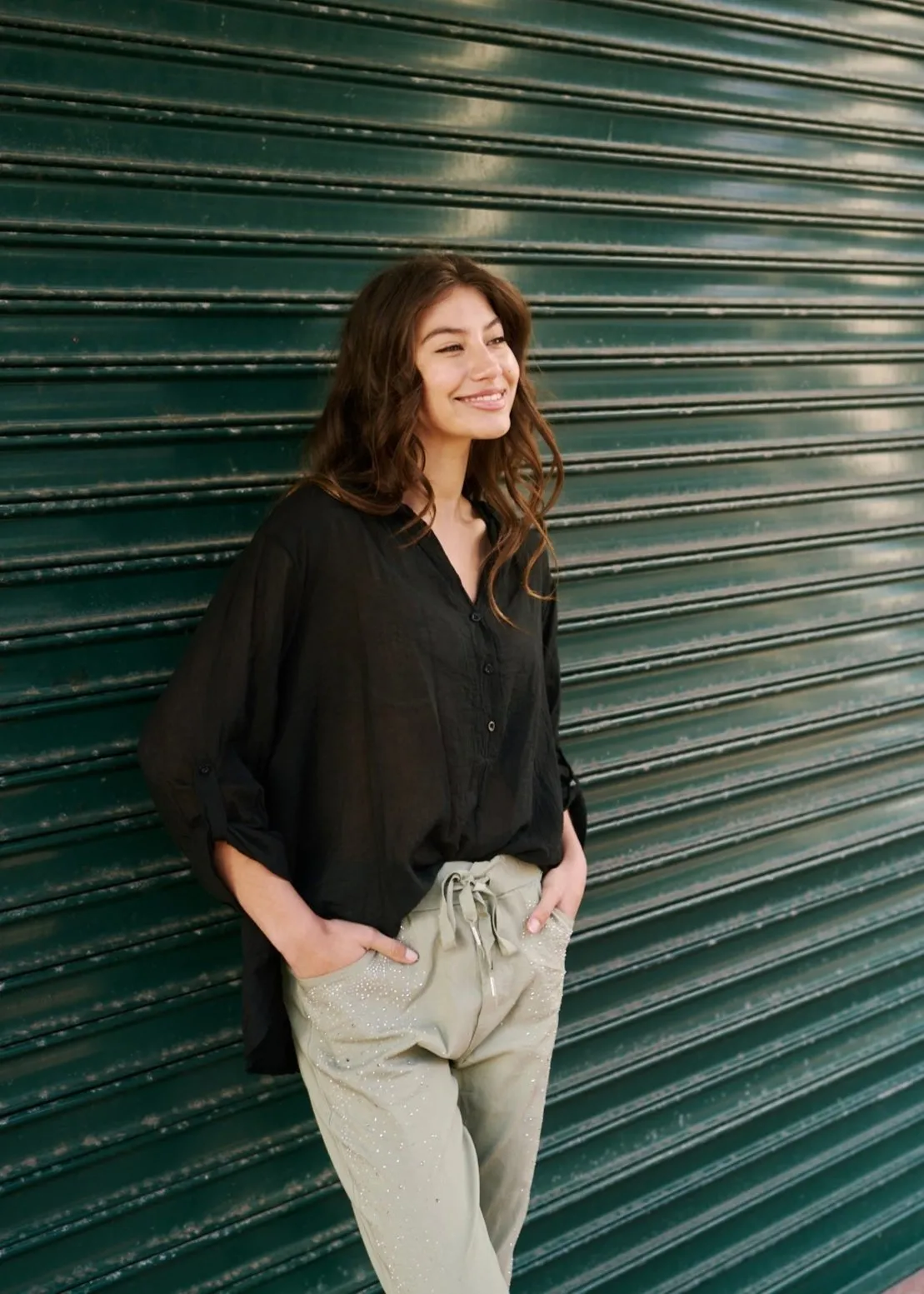 Italian Stonewashed Button up Shirt in Black