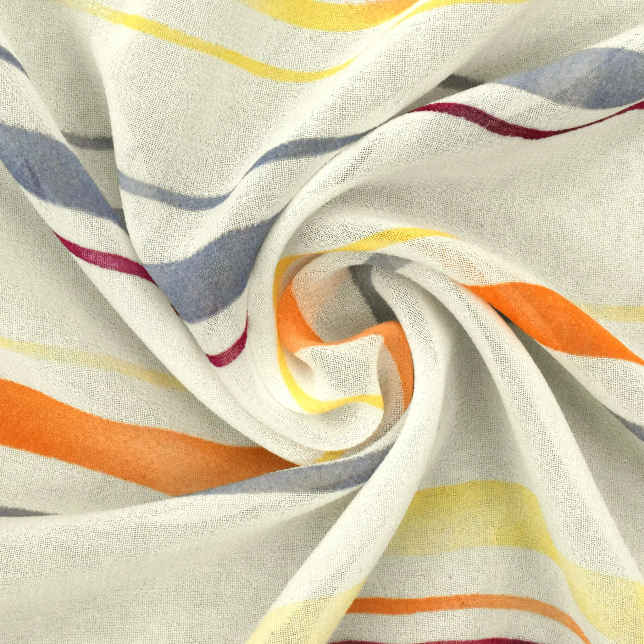 Ivory-Yellow-Multi Stripe Printed Poly Chiffon Woven Fabric