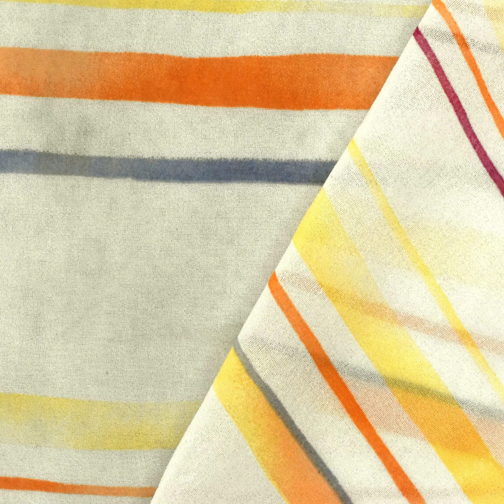 Ivory-Yellow-Multi Stripe Printed Poly Chiffon Woven Fabric