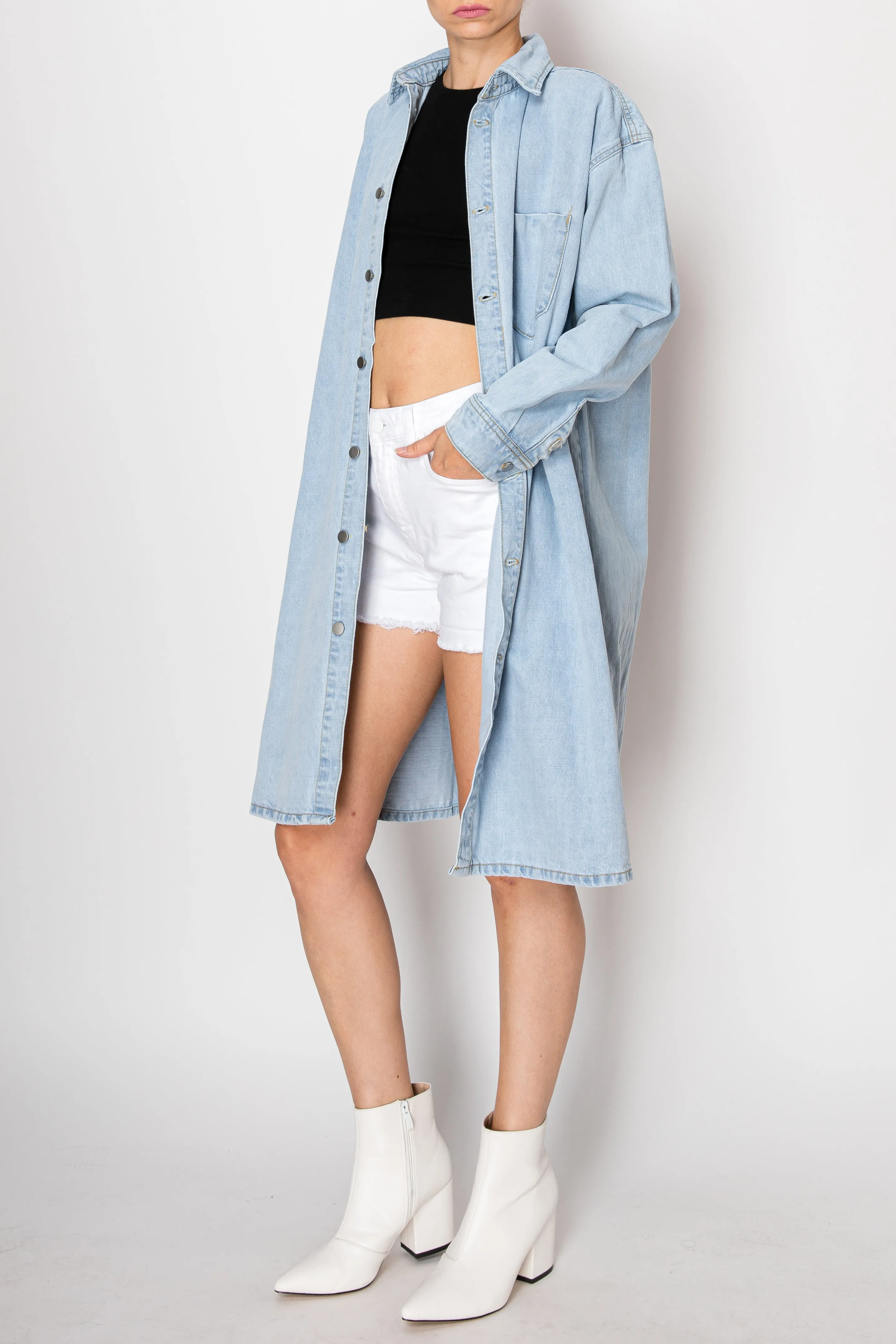 Juliette Back Tie Slit Denim Jacket (Light Wash)