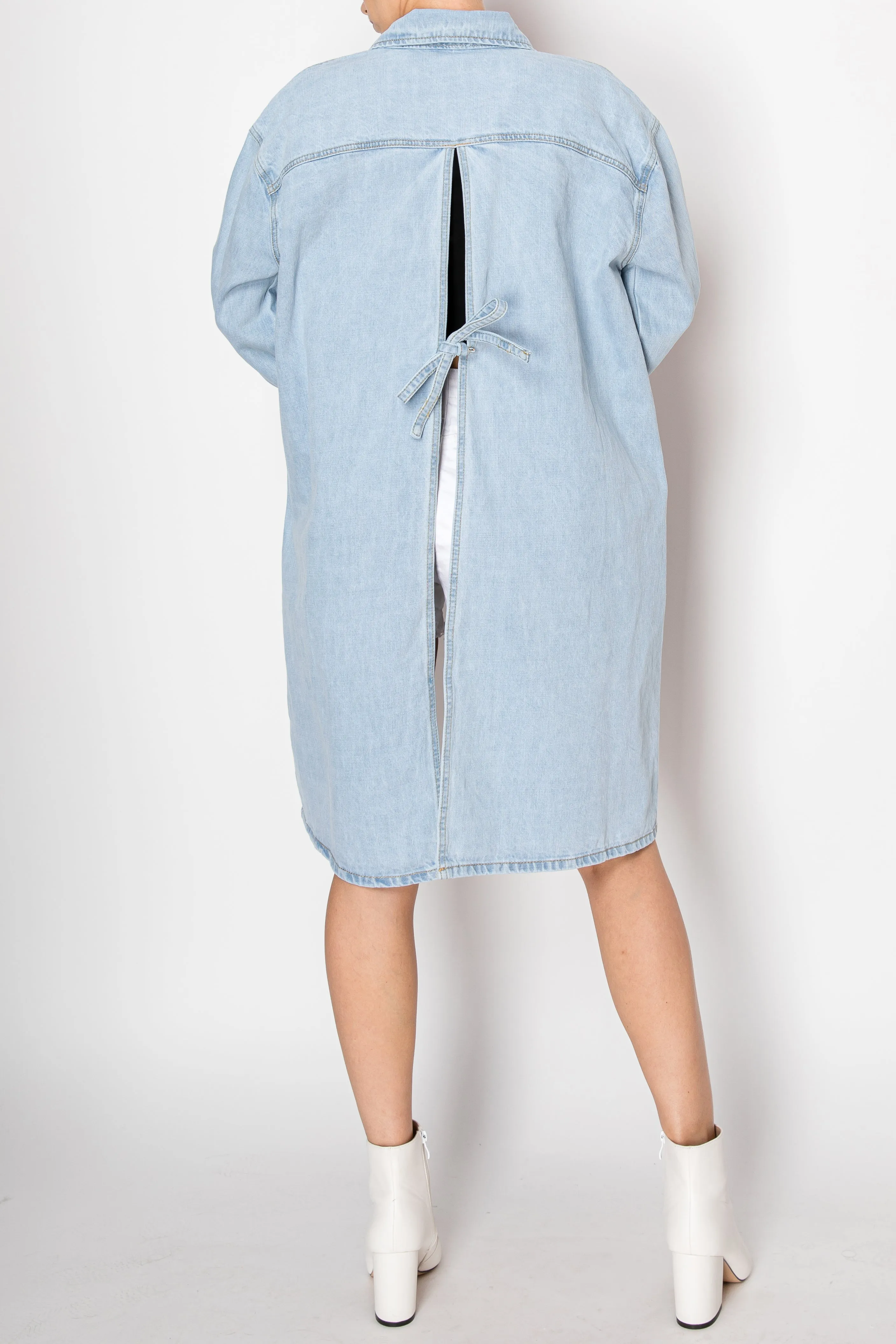 Juliette Back Tie Slit Denim Jacket (Light Wash)