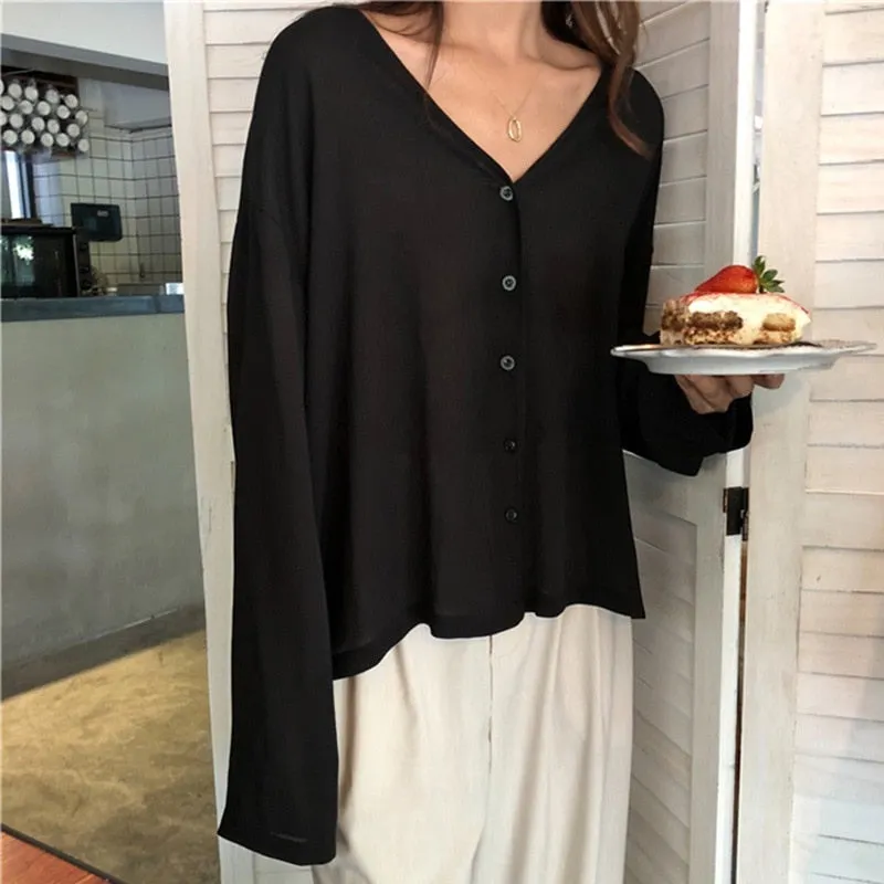 [Korean Style] Gidhi V neck Button Down Blouses