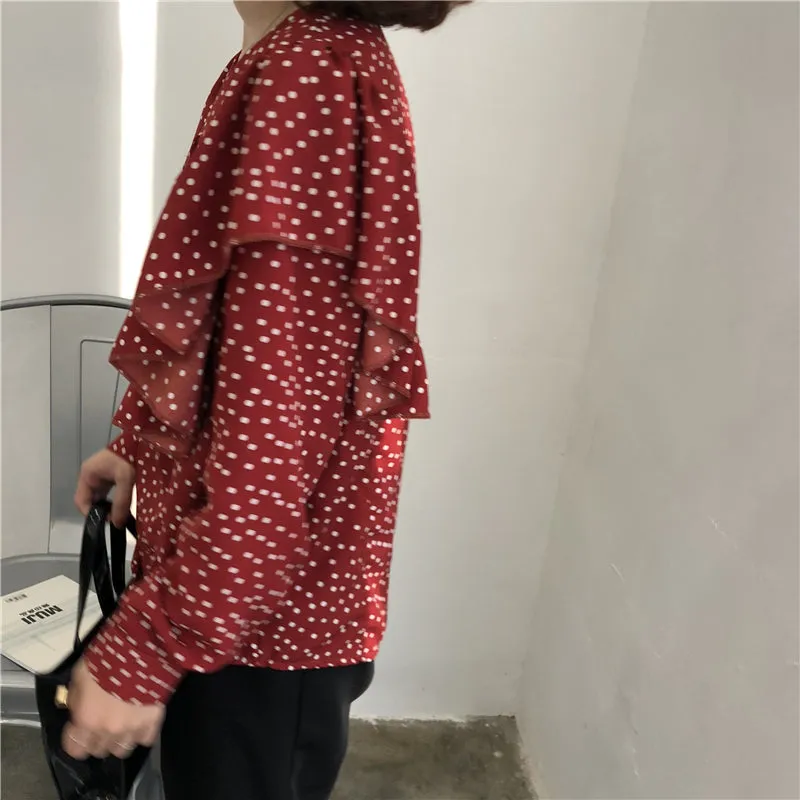 [Korean Style] Kaith V-neckline Poka Dot Blouses