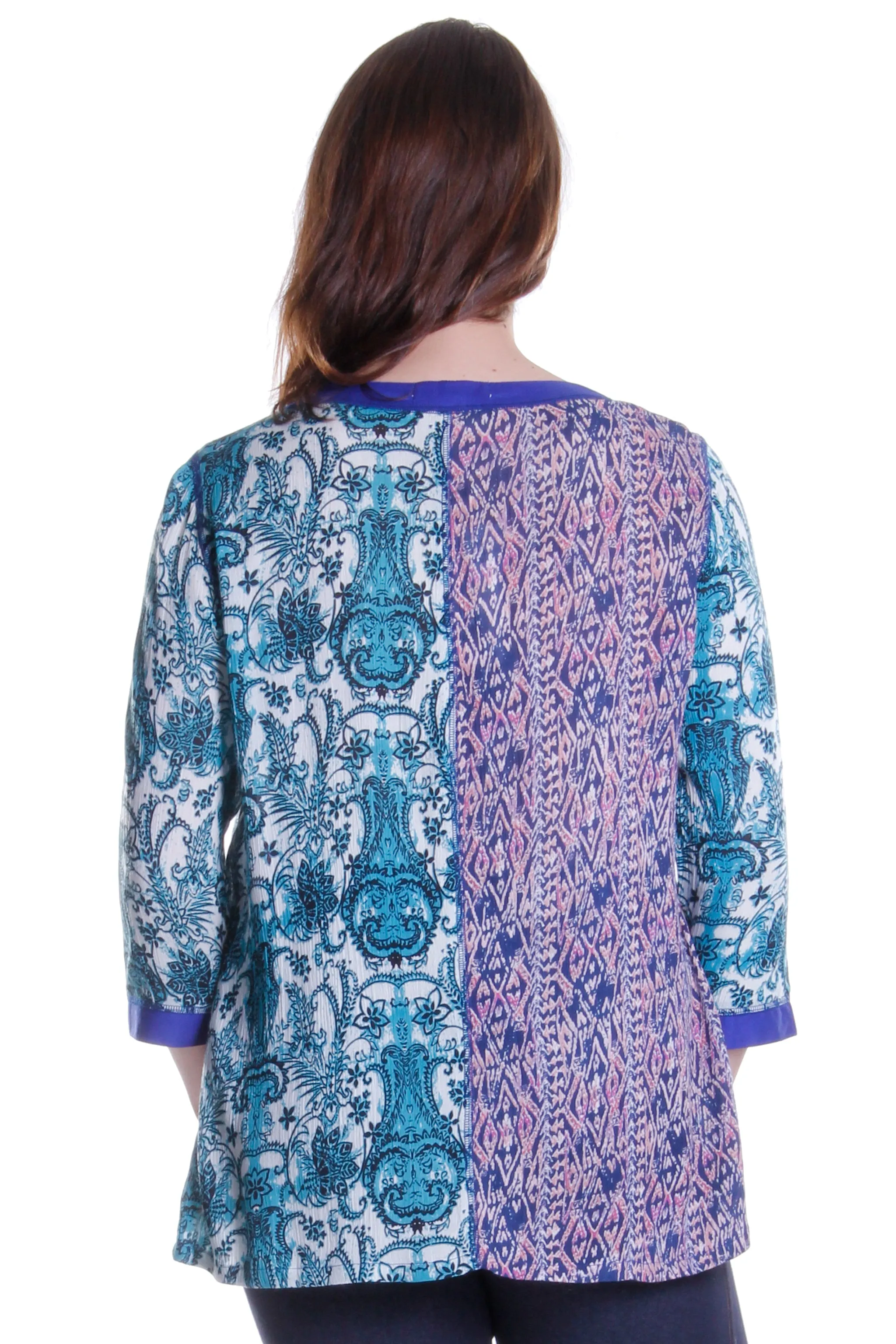 La Cera Blue Multi Patchwork Top