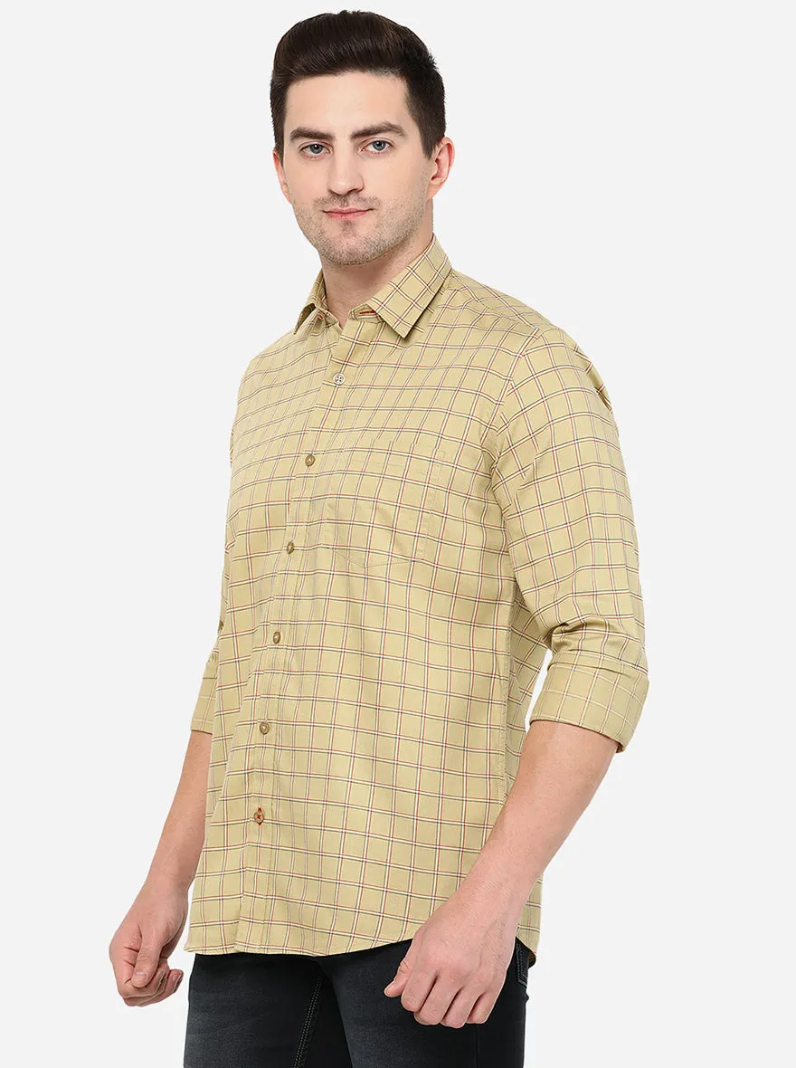 Lark Yellow Checked Slim Fit Casual Shirt | JadeBlue