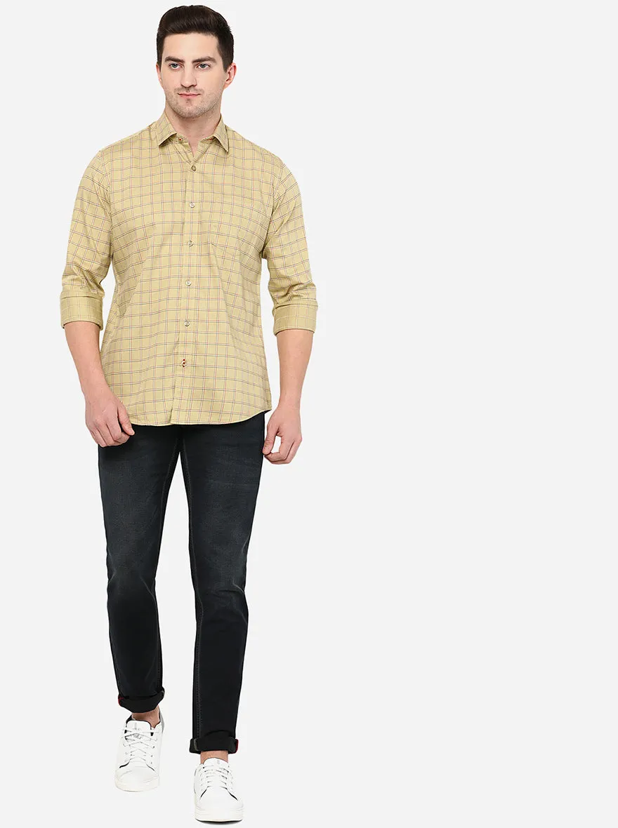 Lark Yellow Checked Slim Fit Casual Shirt | JadeBlue