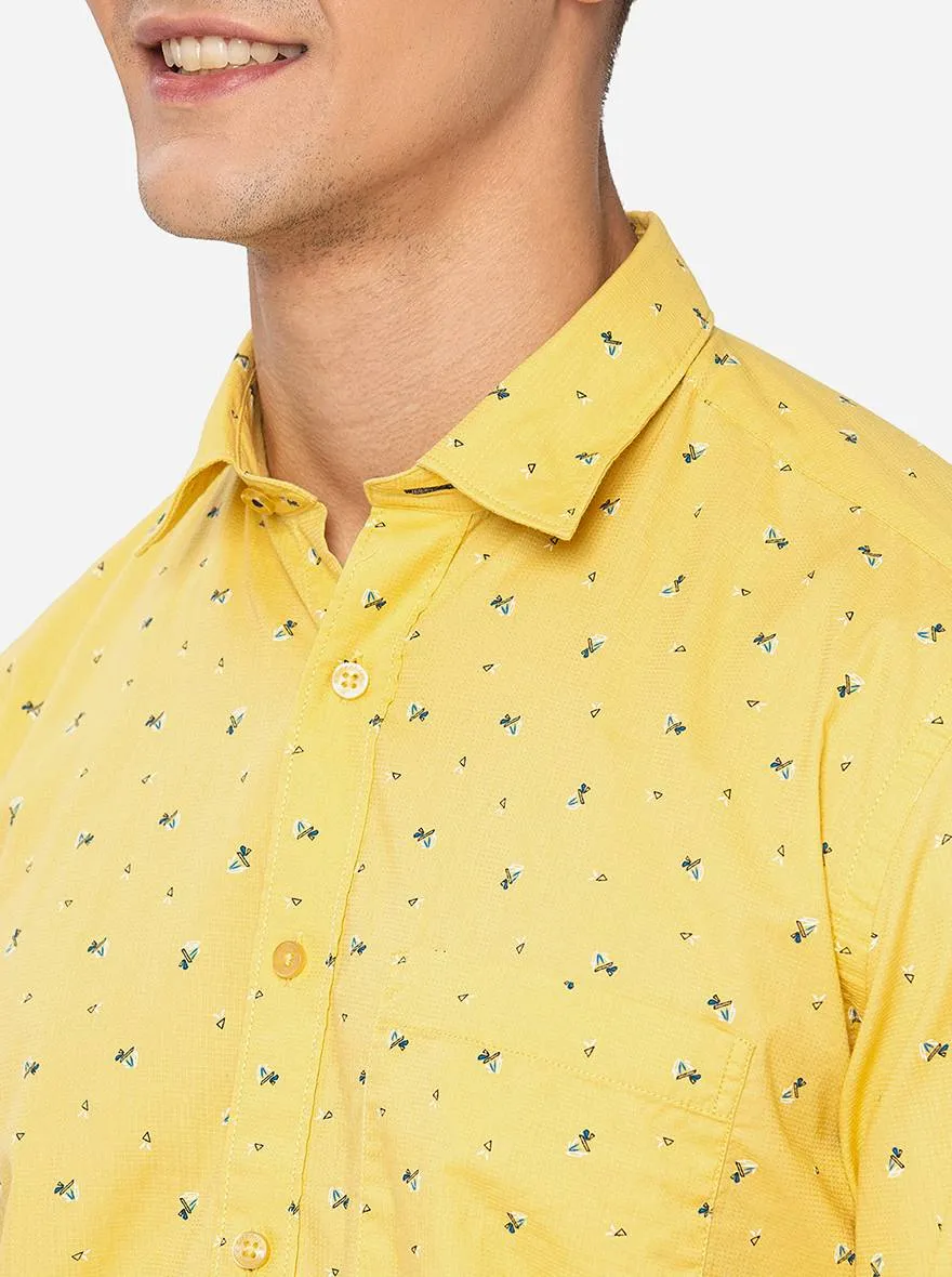 Lemon Yellow Printed Slim Fit Casual Shirt | Greenfibre