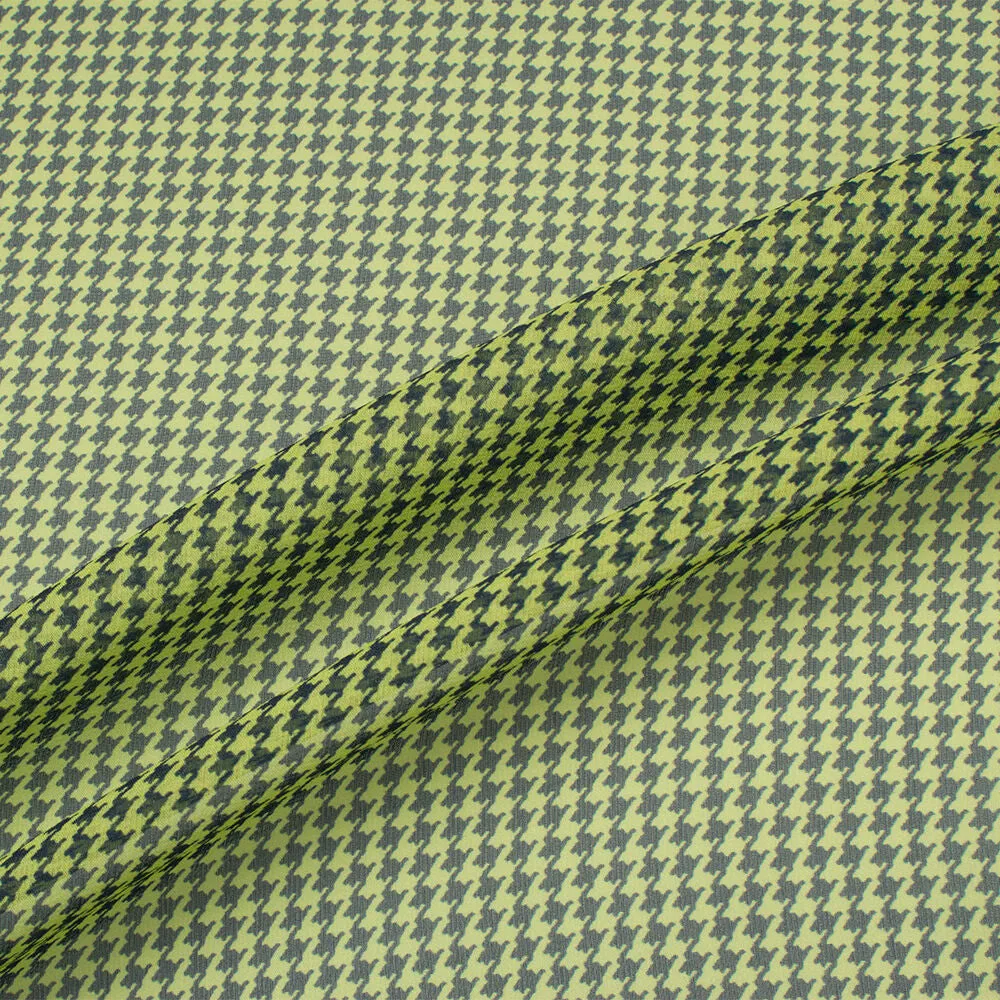 Lime Green/Navy Blue Dogtooth Printed Silk Georgette