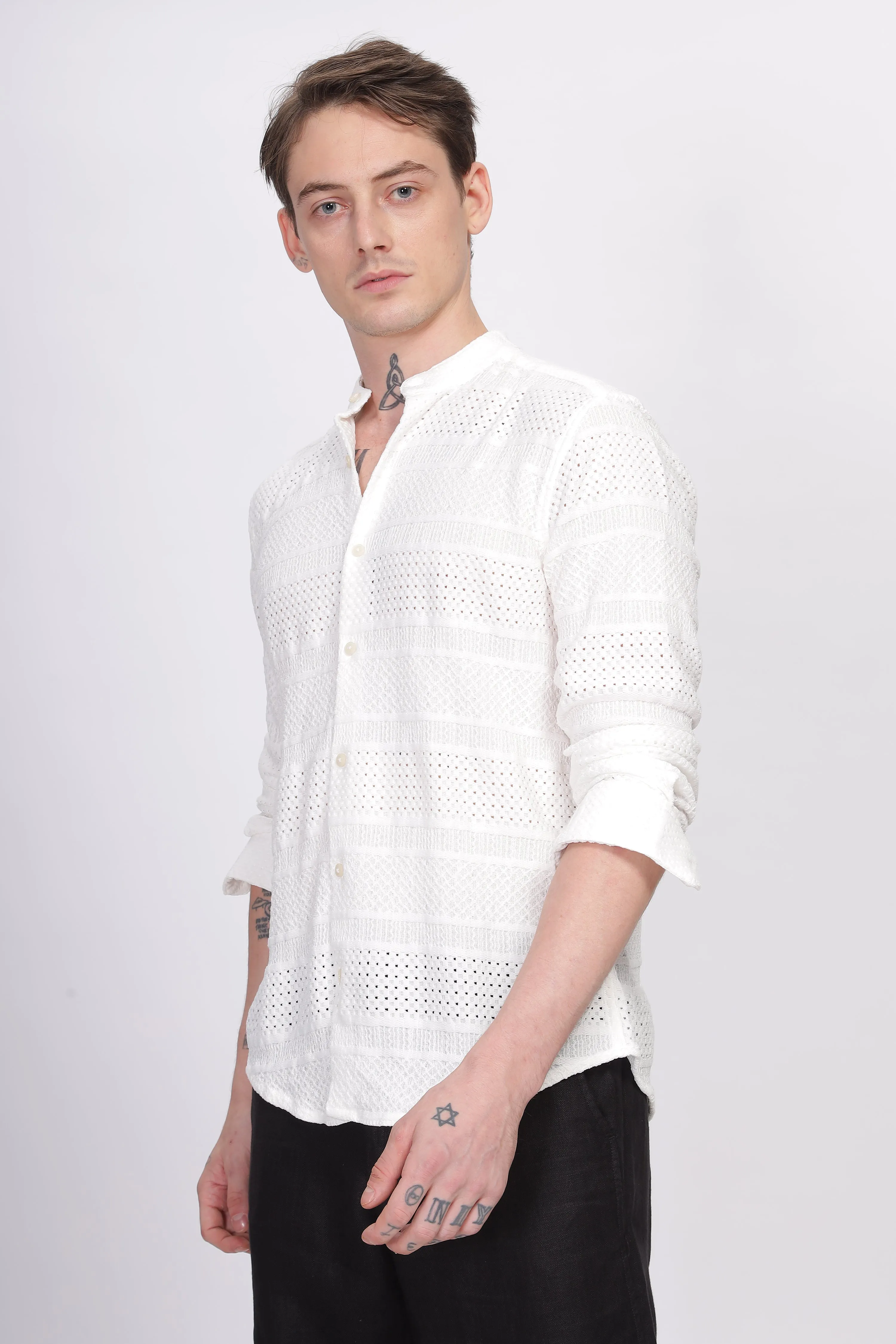 Mandarin Collar White Shirt