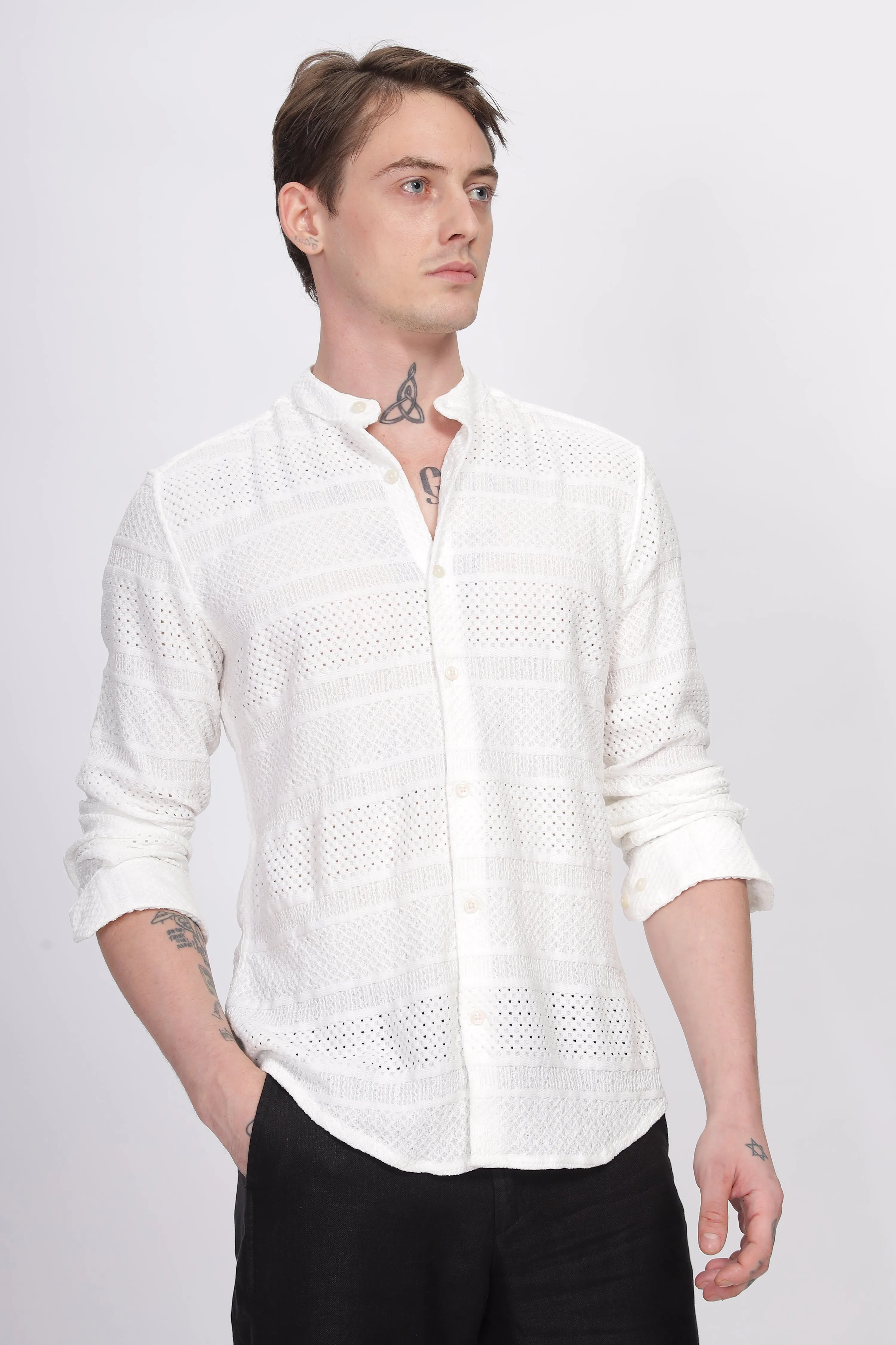 Mandarin Collar White Shirt