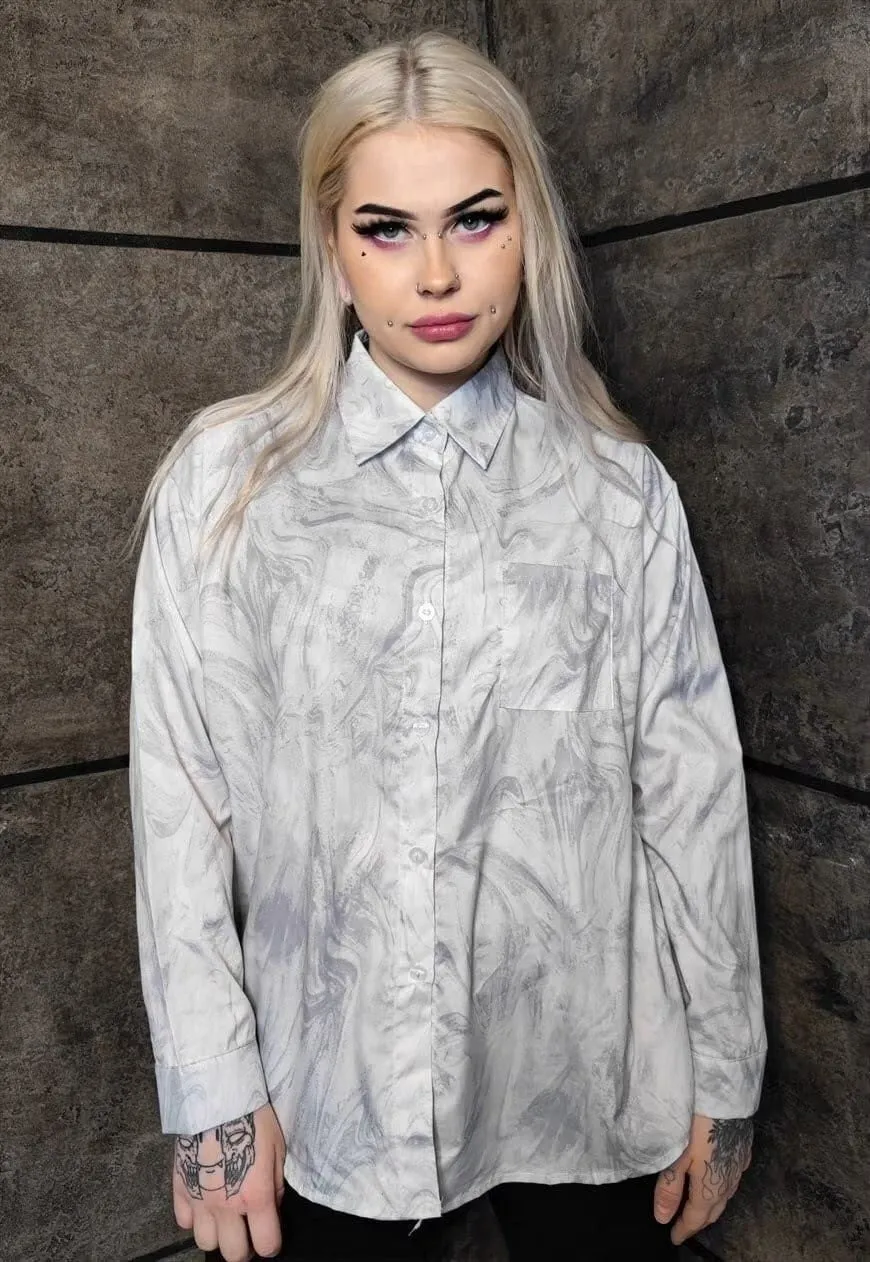 Marble print thin shirt abstract blouse in grey