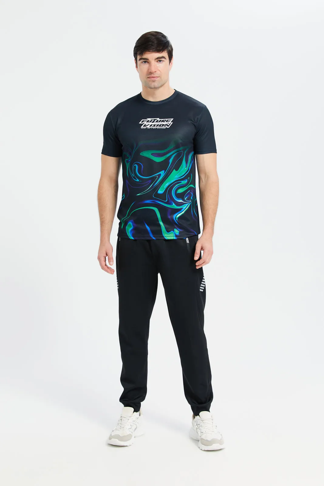 Men Black Sports Art Printed T-Shirt