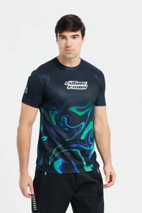 Men Black Sports Art Printed T-Shirt