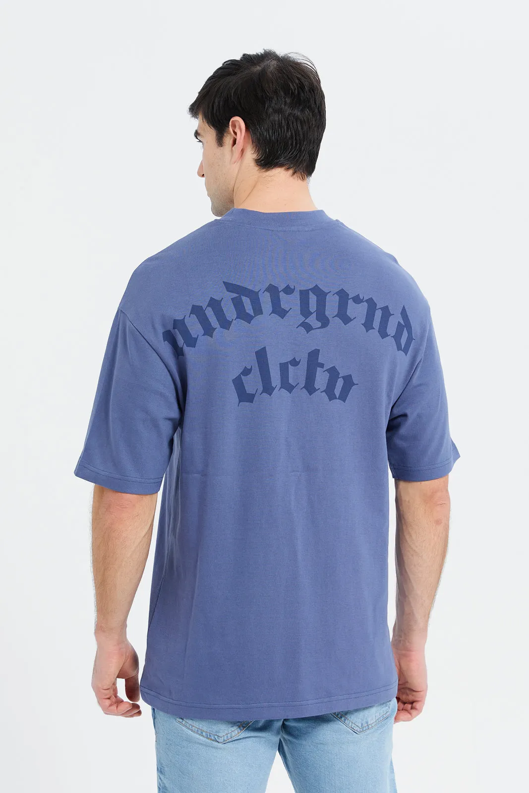 Men Blue Back Printed T-Shirt