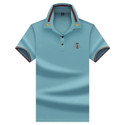 MLSHP Summer Bee Embroidery Men's Polo Shirts High Quality Short