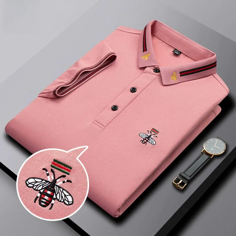 MLSHP Summer Bee Embroidery Men's Polo Shirts High Quality Short