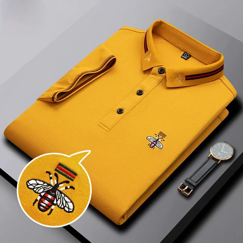 MLSHP Summer Bee Embroidery Men's Polo Shirts High Quality Short