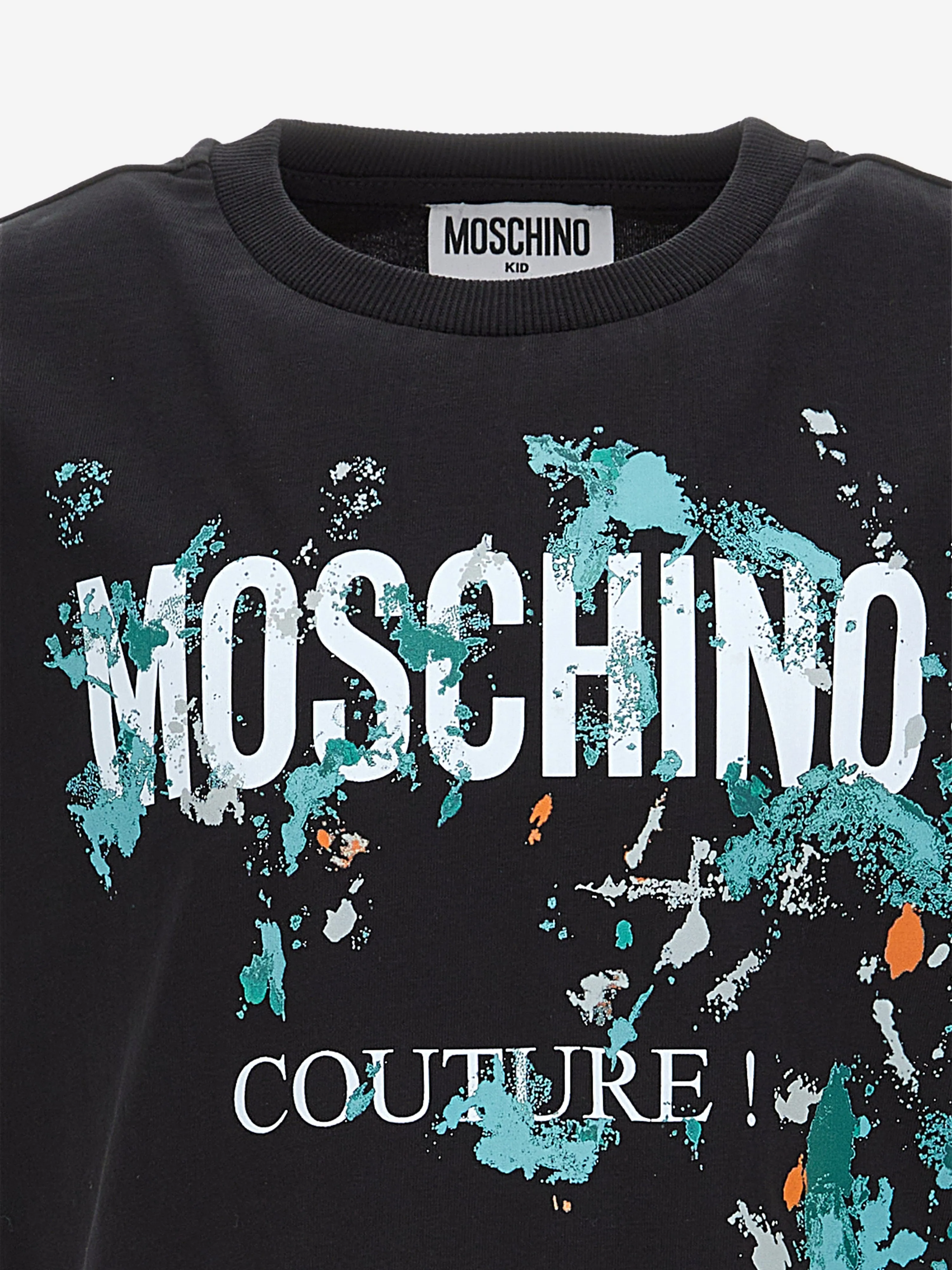 Moschino Boys Paint Splatter Logo T-Shirt in Black