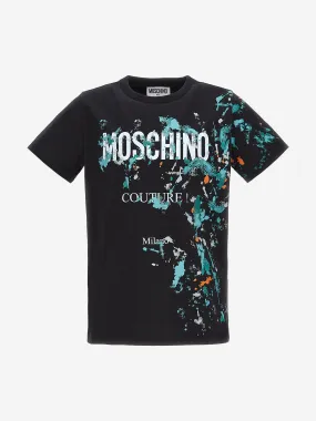 Moschino Boys Paint Splatter Logo T-Shirt in Black