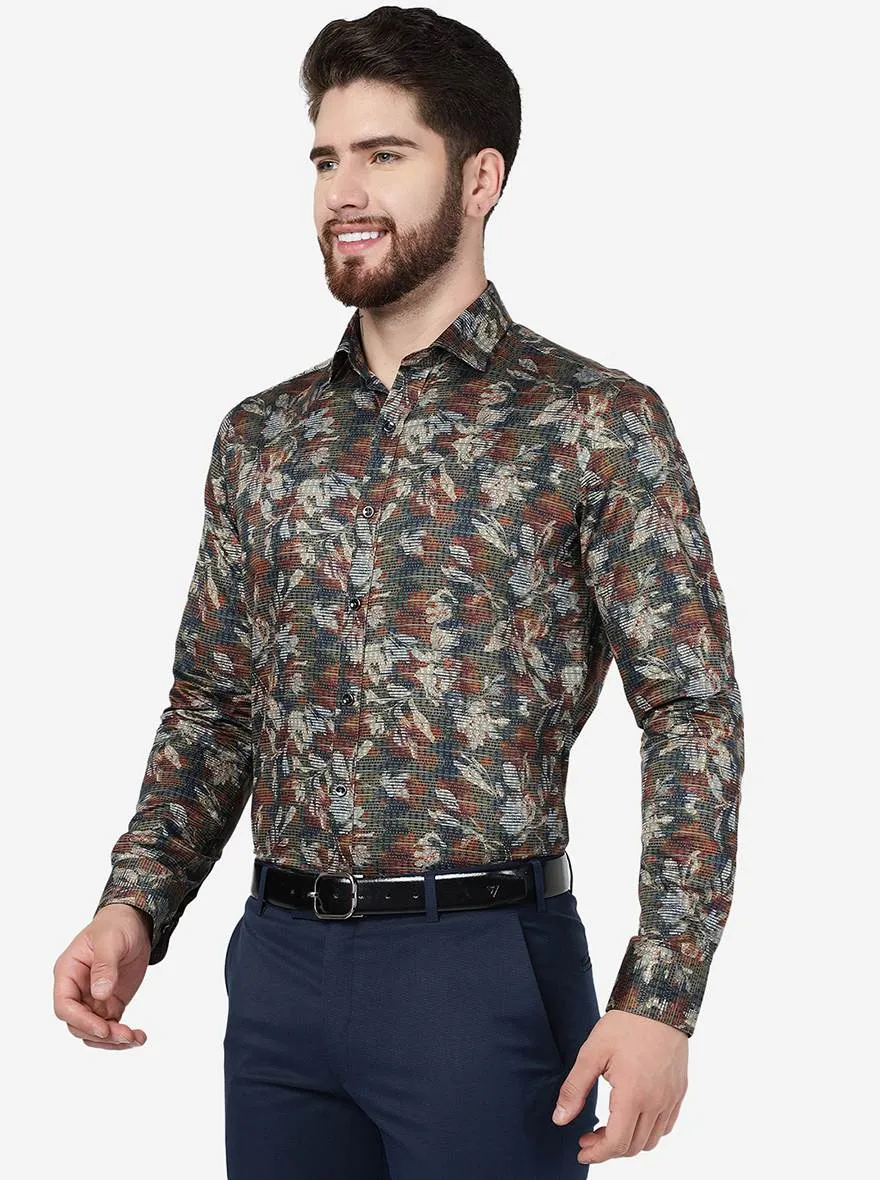 Multicolour Printed Slim Fit Party Wear Shirt | JB Studio