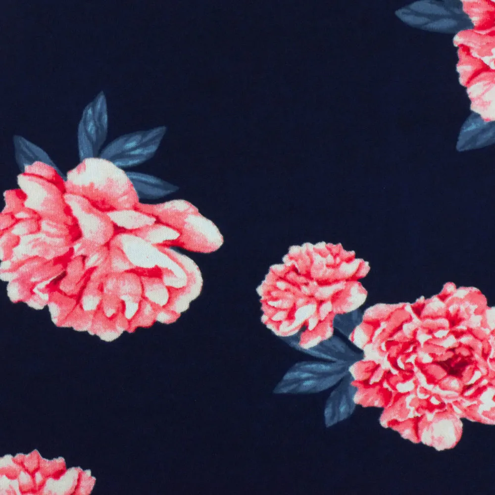 Night Navy-Pink-Multi Floral Printed Stretch Polyester Jersey Knit Fabric