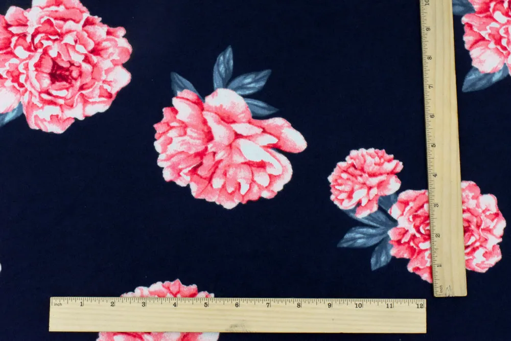 Night Navy-Pink-Multi Floral Printed Stretch Polyester Jersey Knit Fabric