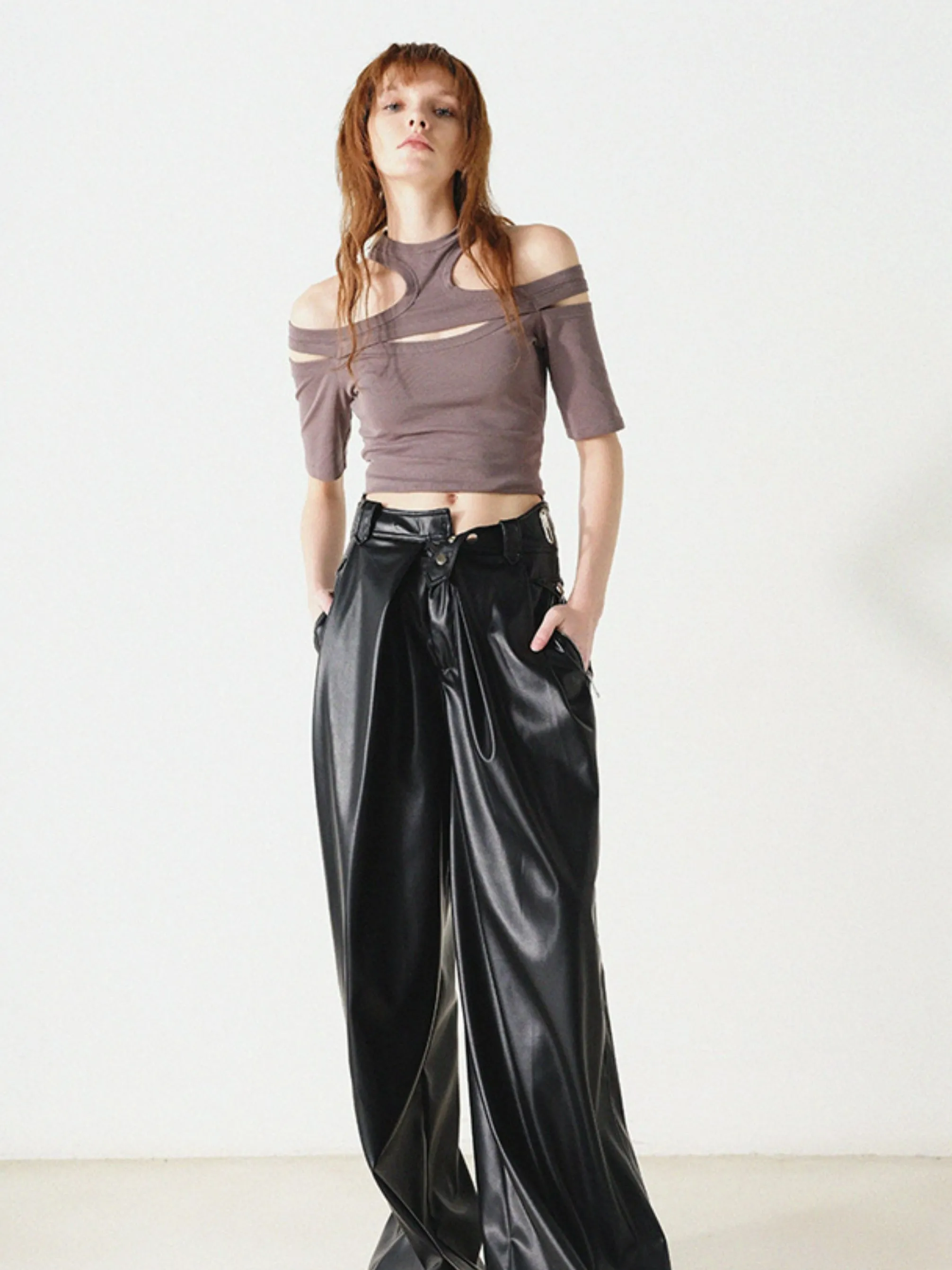 NORTH NODE Avant-Garde Cut-Out Crop Top - White and Charcoal