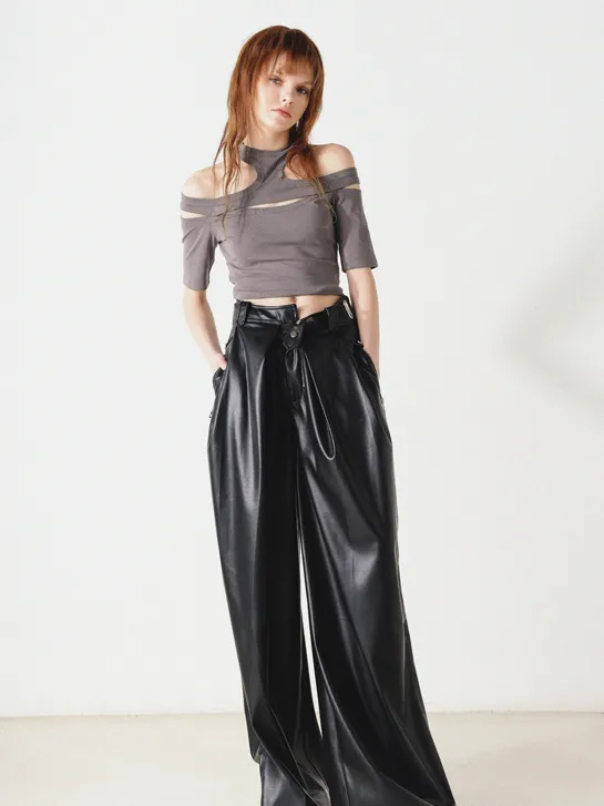 NORTH NODE Avant-Garde Cut-Out Crop Top - White and Charcoal