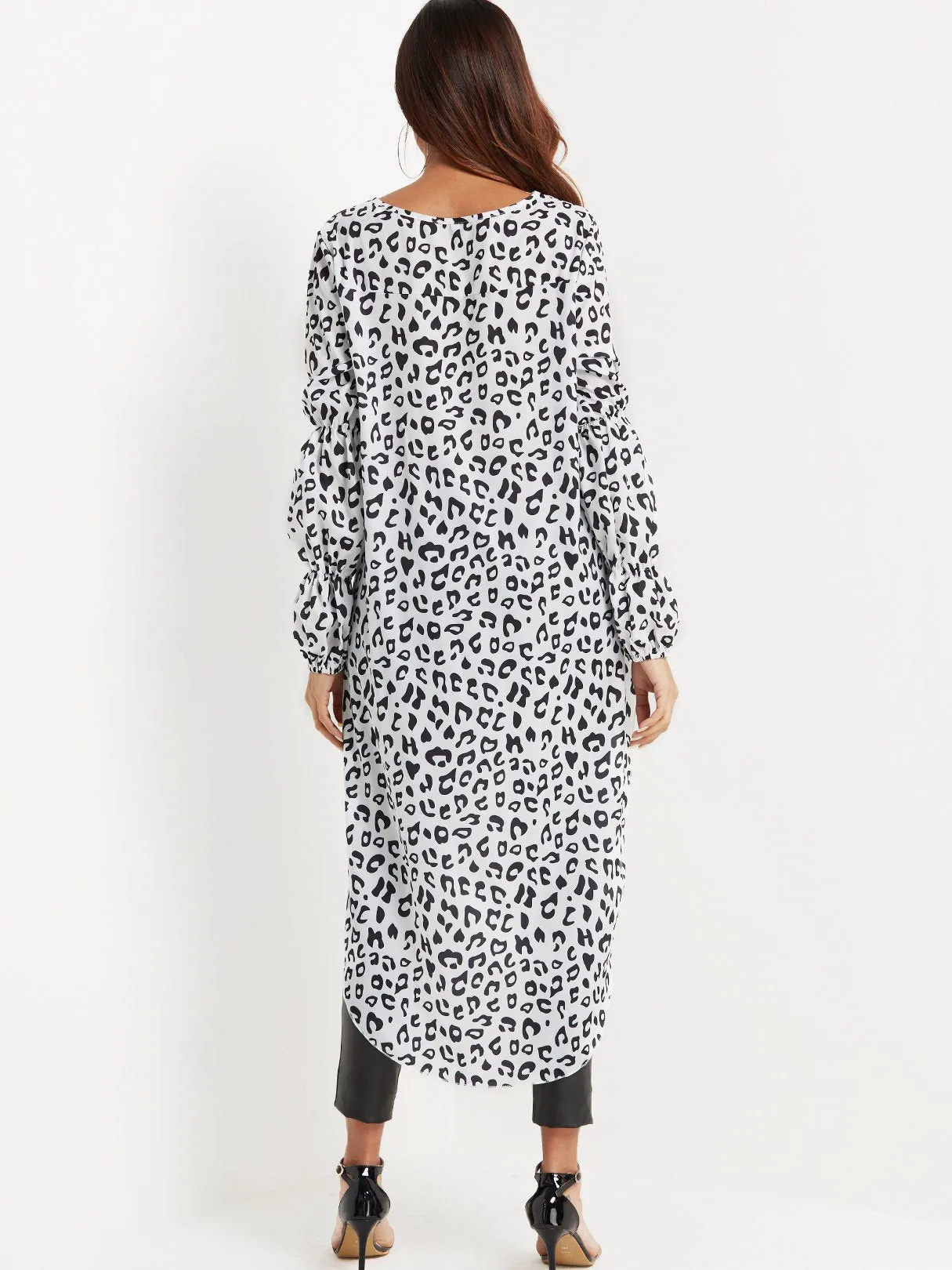 OEM ODM Round Neck Leopard Long Sleeve High-Low Hem Top